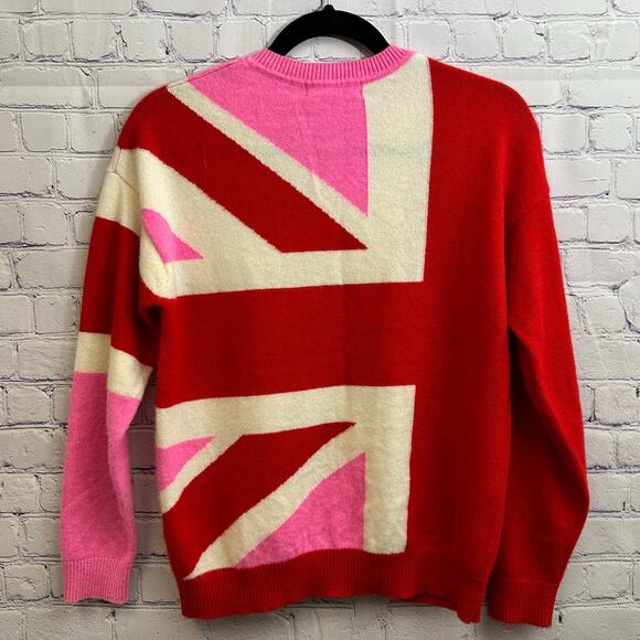 Boden 100% Cashmere Crewneck Sweater Red Pink Union Jack British UK Flag Small - Picture 3 of 6